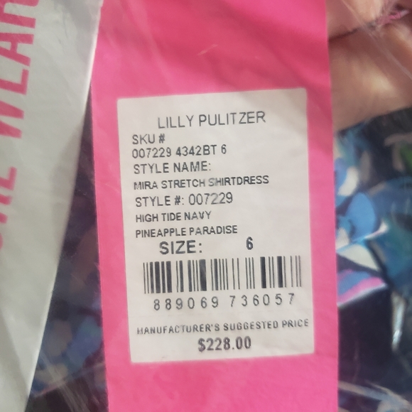 Lilly Pulitzer Dress Mira Shirt Stretch 6 Small Pineapple Paradise Blue High - Picture 10 of 10